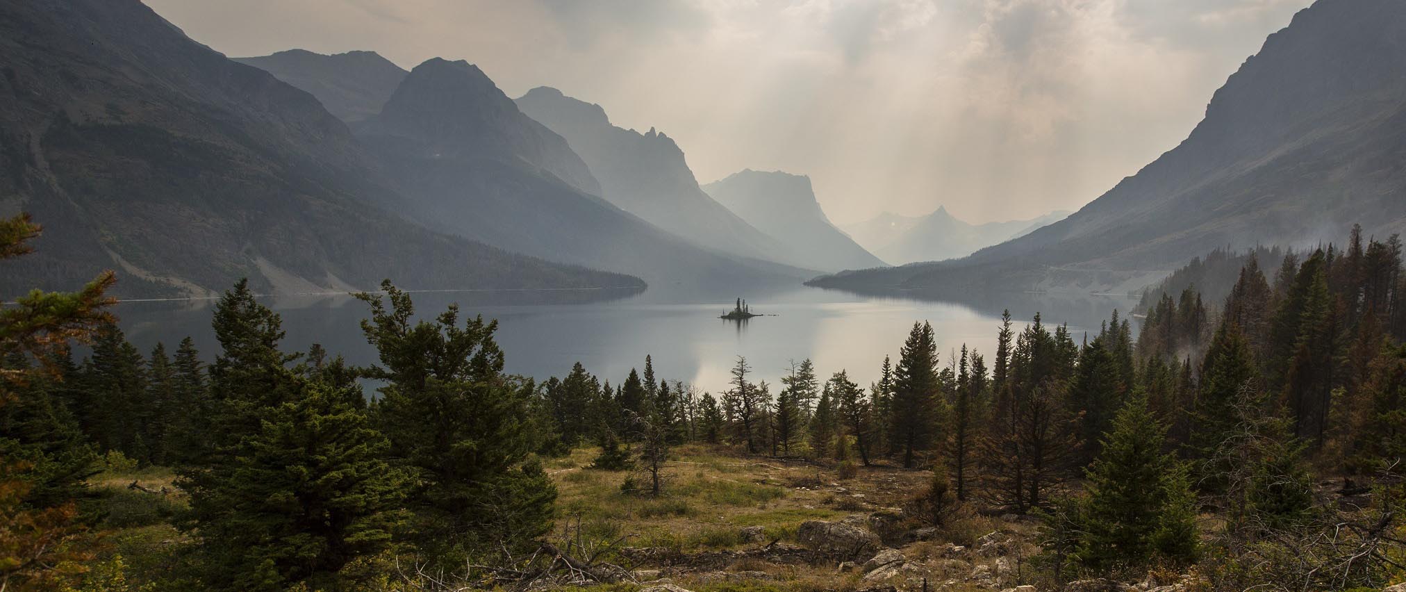 Mountains with lake and forest